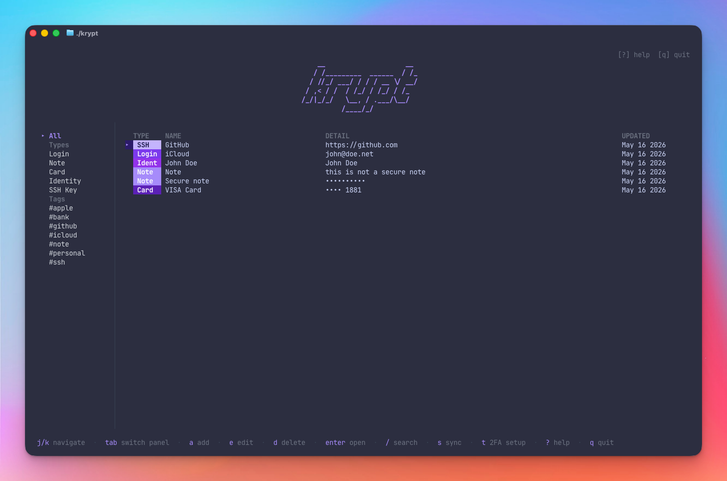 Main list view