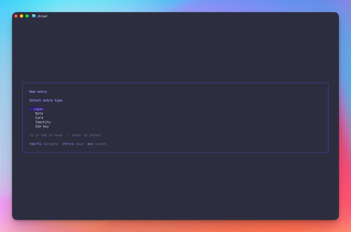 New entry type picker